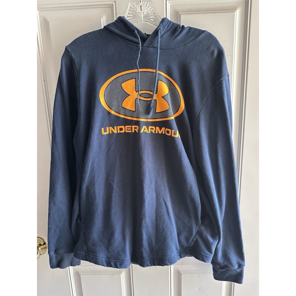 Under Armour Blue Fleece Pullover Hoodie w/ Pockets Logo Graphic Men's M